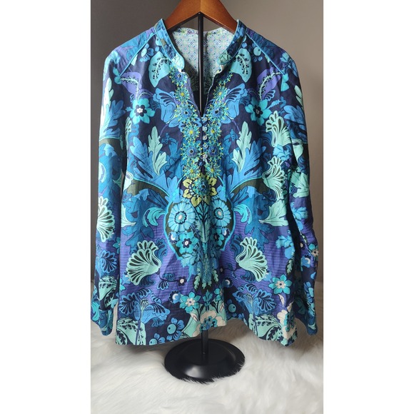 Robert Graham Floral Embroidered Tunic Top Womens Bohemian Long Sleeve medium - Picture 1 of 6